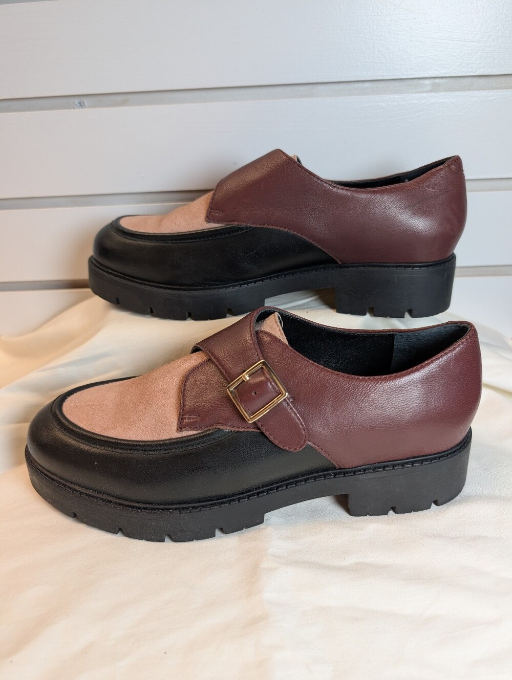 NWOB Seychelles Catch Me Platform Monk Strap Leather Loafers Burgandy 8 NWOB - Picture 5 of 9